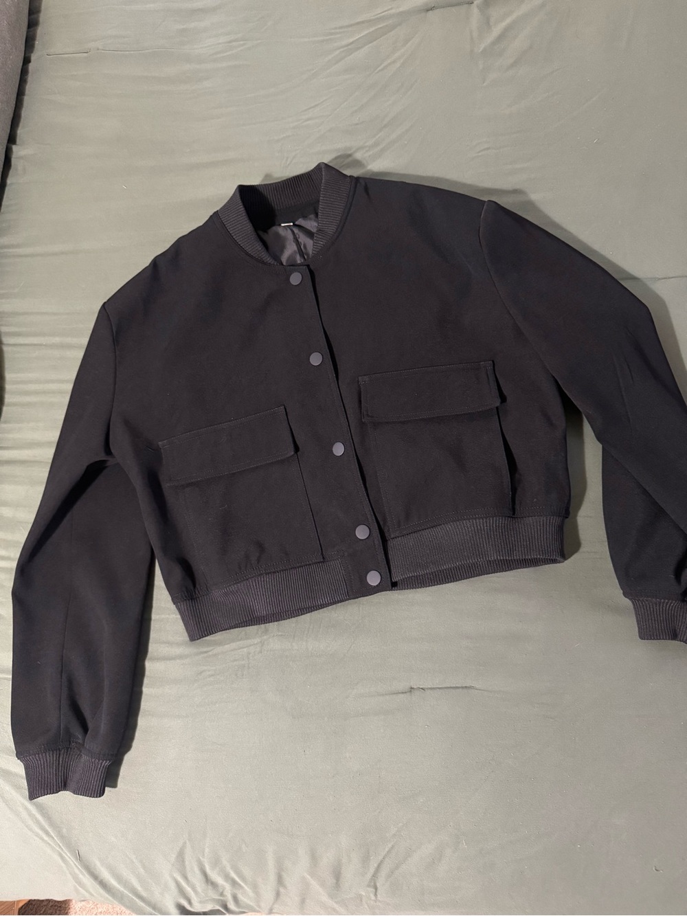 Black Cropped Varsity Bomber Jacket Women’s Size L
